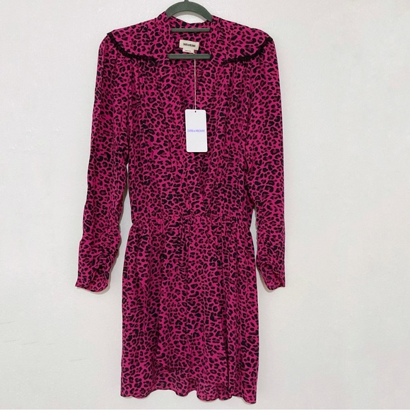 Zadig & Voltaire Reveal Leopard Print Mini Dress Framboise Pink Size XS NWT - Picture 4 of 15